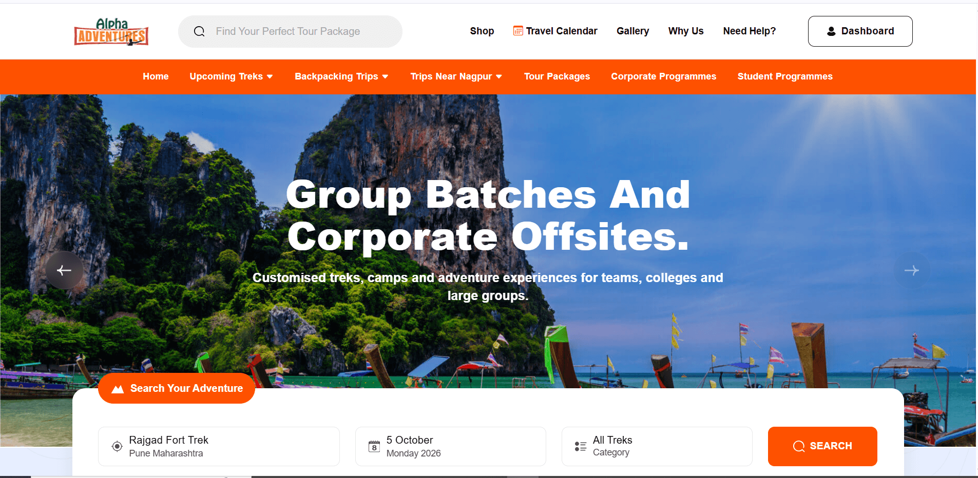 Alpha Adventures website after the redesign